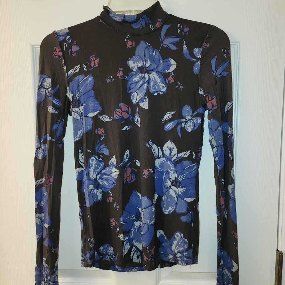 Free People Blue Floral Long Sleeve Top